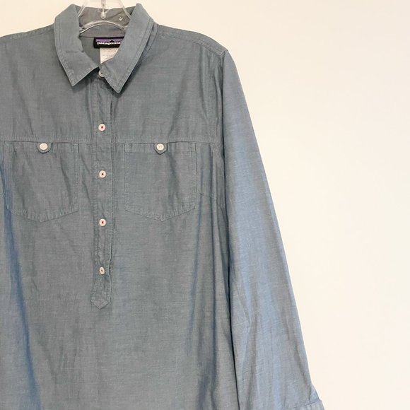 Patagonia Chambray Shirt Dress Long Sleeve Sz 10 - Picture 3 of 6